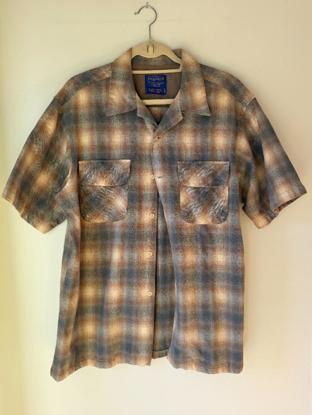 Pendleton The Original Board Shirt Tan Plaid Wool- Large